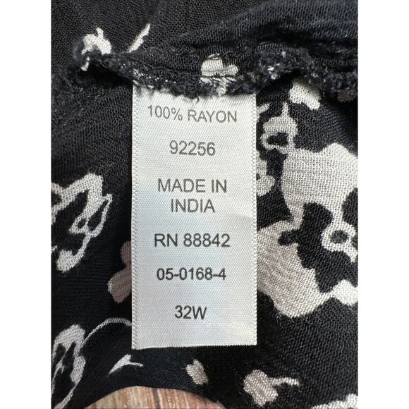 Woman Within Size 32W Black White Floral Midi Boho Sheer Rayon V Neck Long Dress - Picture 7 of 7